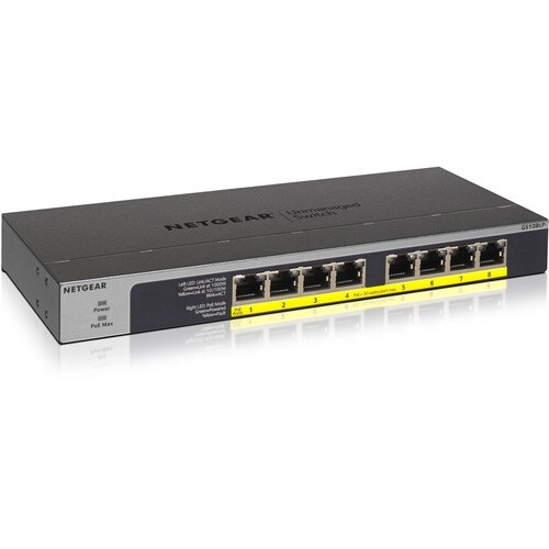 8-Port Gigabit Ethernet PoE+ flex Unmanaged Switch mit bis zu 130W PoE Budget, Tisch-, Wand oder Rackmontage (GS108LP), Me