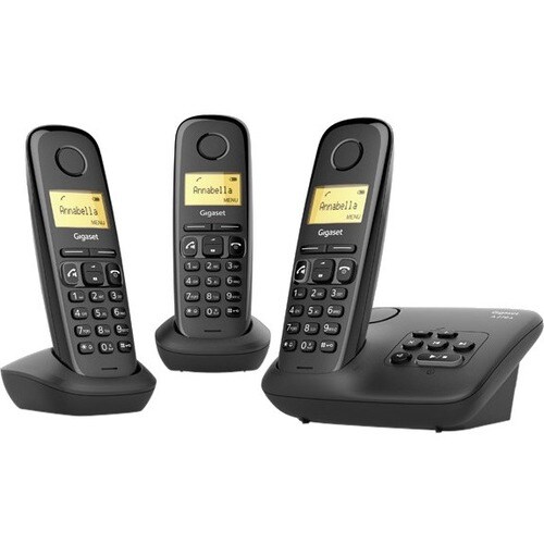 Gigaset A270A Trio DECT Cordless Phone - Black - Cordless - Corded - 1 x Phone Line - 3 x Handset - 1 Simultaneous Calls -