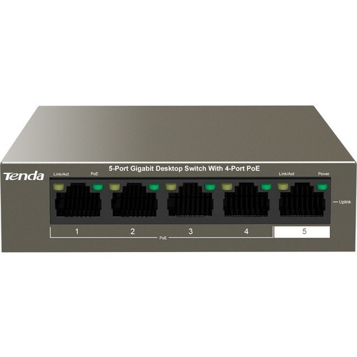 Tenda TEG1105P-4-63W 5 Ports Ethernet Switch - 2 Layer Supported - Twisted Pair - Desktop