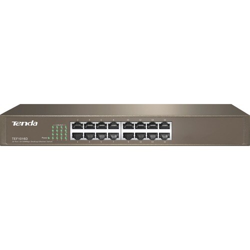 Tenda TEF1016D 16 Ports Ethernet Switch - 2 Layer Supported - Twisted Pair - Desktop, Rack-mountable