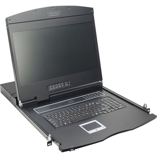 DIGITUS Professional LCD-Rack-Konsole KVM-Schalter - Schwarz - 16 Computer - 48,3 cm (19 Zoll) LCD - 1366 x 768 - Tastatur
