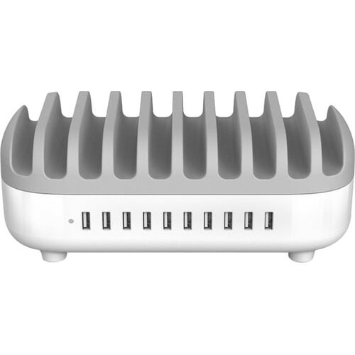 Compulocks Kabelgebundene USB-Ladestation mit 10 Anschlüssen für Tablets und Smartphones - Charging Dock Station - Weiß - 