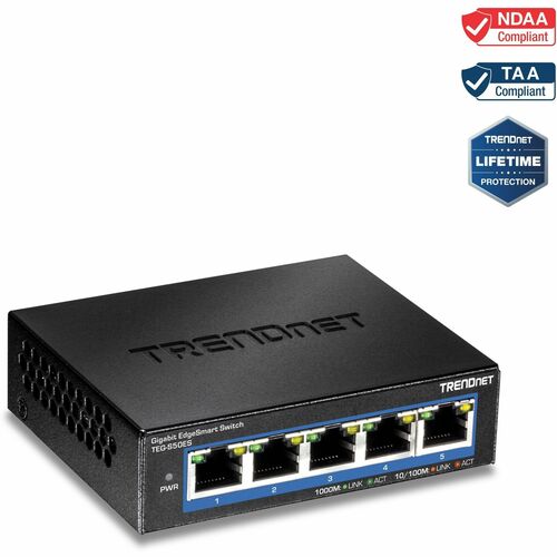 TRENDnet EdgeSmart TEG-S50ES 5 Ports Manageable Ethernet Switch - Gigabit Ethernet - 10/100/1000Base-T - New - 2 Layer Sup