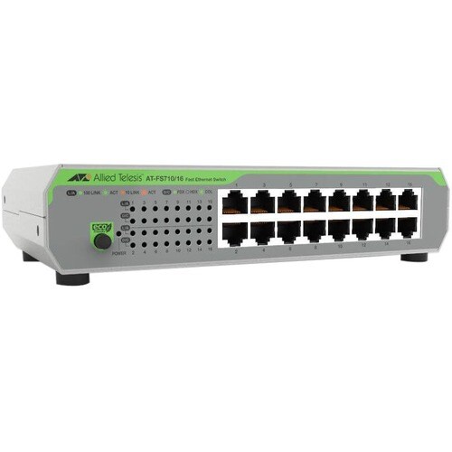 Allied Telesis FS710 FS710/16 16 Ports Ethernet Switch - 2 Layer Supported - Twisted Pair - 1U - Rack-mountable, Desktop, 