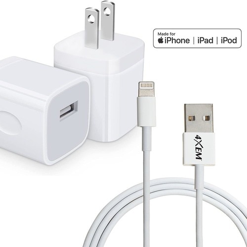 4XEM iPhone/iPod Charging Kit - Apple Charger and 3ft Lightning 8 Pin Cable - iPhone/iPod Charging Kit - Apple Charger and