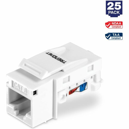 TRENDnet Cat6 Keystone Jack, 25-Pack Bundle, 90° Angle Termination, Compatible With Cat5, Cat5e, Cat6 Cabling, Color-Coded