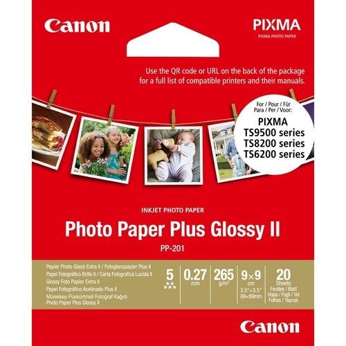 Canon Plus Glossy II PP-201 Tintenstrahl Fotopapier - 88,90 mm x 88,90 mm - 265 g/m² Grammage - Glänzend - 20er Blatt