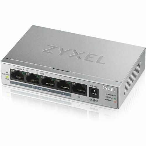 ZYXEL GS1005HP 5 Ports Ethernet Switch - Gigabit Ethernet - 1000Base-T - Silver - 2 Layer Supported - 60 W PoE Budget - Tw
