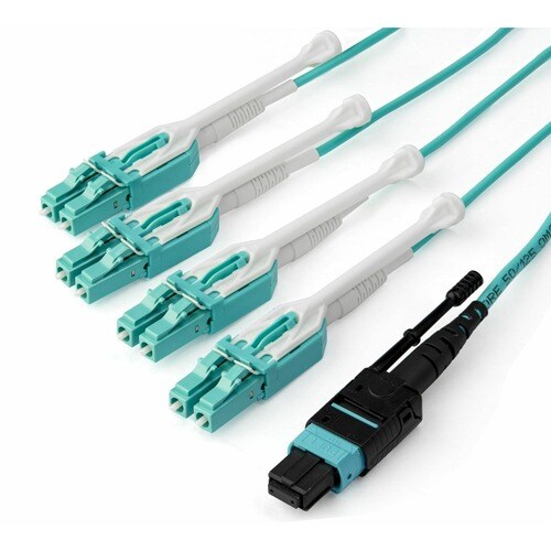 StarTech.com 3m (10ft) MTP(F)/PC to 4x LC/PC Duplex Breakout OM3 Multimode Fiber Optic Cable, 40G, Low Insertion Loss, Fib