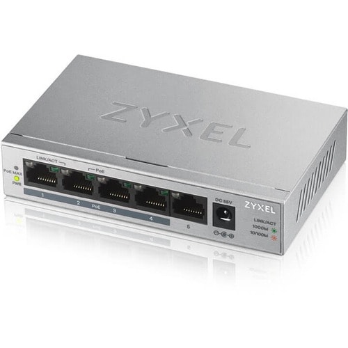 Zyxel 5 Port Gigabit Ethernet Unmanaged POE+ Switch | 4 x PoE+ @ 60W | Plug & Play | Sturdy Metal Housing | Desktop or Wal