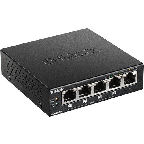 D-Link DGS-1005P 5 Ports Manageable Ethernet Switch - Gigabit Ethernet - 10/100/1000Base-T - 2 Layer Supported - Twisted P