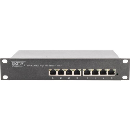 Conmutador Ethernet DIGITUS Professional  DN-60013 8 - Fast Ethernet - 2 Capa compatible - Par trenzado - 6U Alto - Montaj