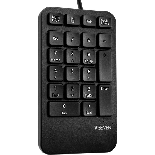 V7 Professional USB Keypad - Cable Connectivity - USB Interface - 21 Key Calculator, Esc Hot Key(s) - Windows - Black