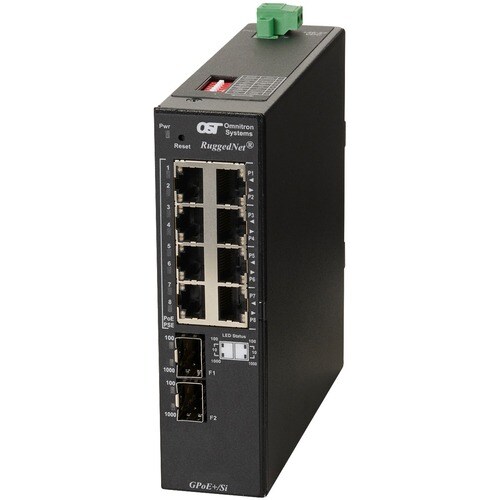 Omnitron Systems RuggedNet Unmanaged Industrial Gigabit PoE+, 2xSFP, RJ-45, Ethernet Fiber Switch - 8 x 10/100/1000BASE-T,