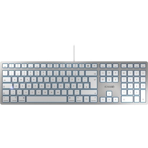 CHERRY KC 6000 SLIM Keyboard - Cable Connectivity - USB Interface - English (UK) - Silver, White - Scissors Keyswitch - 10