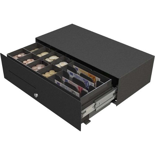 apg Cash Drawer - 4 Bill - 8 Coin - 1 Media Slot - 3 Lock Position - Steel, ABS Plastic - Black - 130 mm Height x 453 mm W