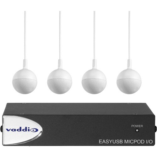 Vaddio EasyUSB MicPOD I/O Interface - With Four CeilingMIC Conference Microphones - White - Silicone