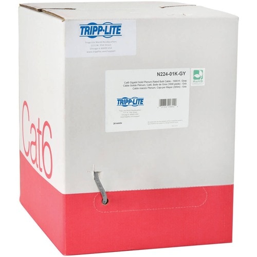 1000FT CAT6 BULK CABLE GRAY GIGABIT SOLID PLENUM CMP PVC