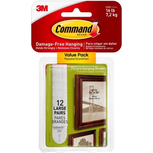 Command Large Picture Hanging Strips 17206-12ES - 4 lb (1.81 kg) Capacity - for Pictures - Foam - White - 12 STRIPS
