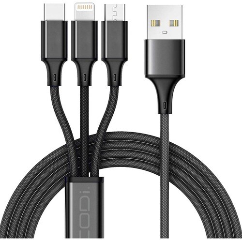 CODi 4' 3-in-1 USB Fast Multi Charging Cable - 4 ft Lightning/Micro-USB/USB Data Transfer Cable for Tablet, Mobile Phone, 