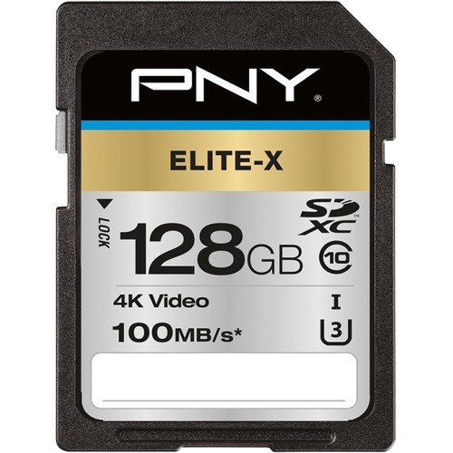 Carte SDXC PNY Elite-X - 128 Go - Classe 10/UHS-I (U3) - 100 Mo/s en Lecture - 5 an(s) Garantie