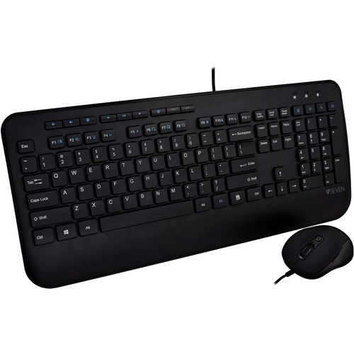 V7 CKU300USFull Size USB Keyboard with Palm Rest and Ambidextrous Mouse Combo - Full Size USB Keyboard with Palm Rest and 
