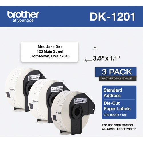 Brother Address Label - White - Paper - 400 / Roll - 1200 Total Label(s)