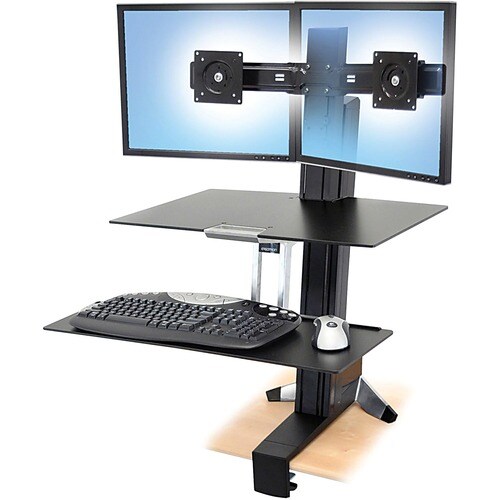 Ergotron WorkFit-S 桌面安装座 用于 显示器, 键盘 - 黑 - 2 显示器支持 - 61 cm (24") 支持屏幕 - 11.34 kg 承载量 - 75 x 75, 100 x 100