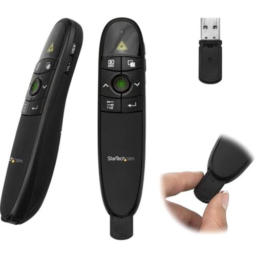 StarTech.com Wireless Presentation Remote with Green Laser Pointer - 90 ft. (27 m) - USB Presentation Clicker for Mac and 
