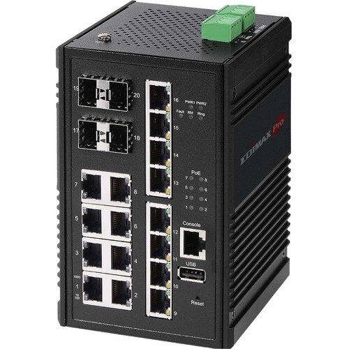 Switch Ethernet Edimax IGS-5416P 16 Porte Gestibile - 2 Layer supportato - Modular - 4 Slot SFP - Coppia incrociata, Fibra