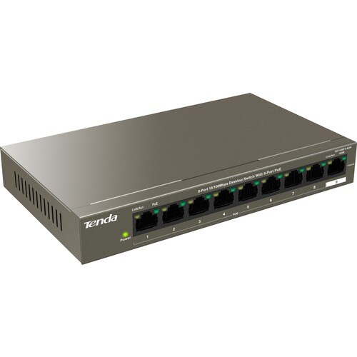 Tenda 9-Port 10/100Mbps Desktop Switch With 8-Port PoE - 9 Ports - 2 Layer Supported - Twisted Pair - Desktop