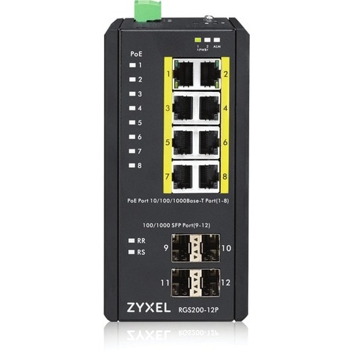 ZYXEL RGS200-12P - 12-port GbE Managed PoE Switch | Rugged | Temperture Hardened | DIN Rail Mountable - 12 Ports - Managea