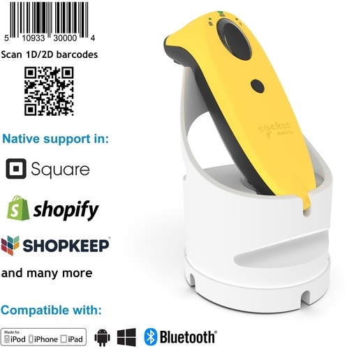 Socket Mobile SocketScan® S740, Universal Barcode Scanner, Yellow & White Dock - Wireless Connectivity - 19.49" Scan Dista