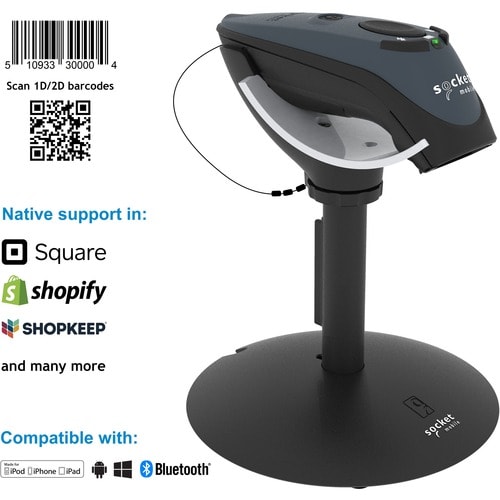 Socket Mobile DuraScan® D740, Universal Barcode Scanner, Gray & Charging Stand - Wireless Connectivity - 19.49" (495 mm) S