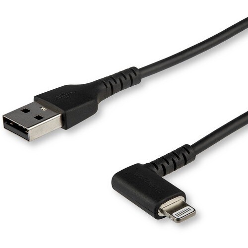 StarTech.com 1m USB A to Lightning Cable iPhone iPad Durable Right Angled 90 Degree Black Charger Cord w/Aramid Fiber Appl