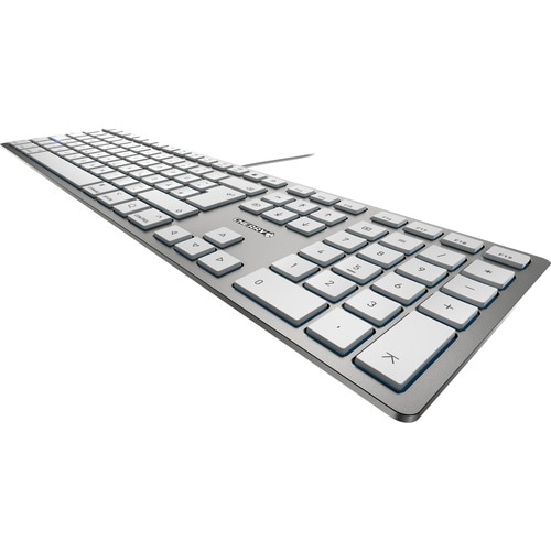 Clavier CHERRY KC 6000 SLIM - Câble Connectivité - USB Type A Interface - Français - AZERTY Disposition - Argenté, Blanc -