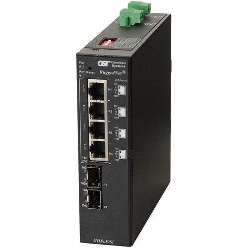 Omnitron Systems RuggedNet Unmanaged Industrial Gigabit High Power 60W PoE, 2xSFP, RJ-45, Ethernet Fiber Switch - 4 x 10/1
