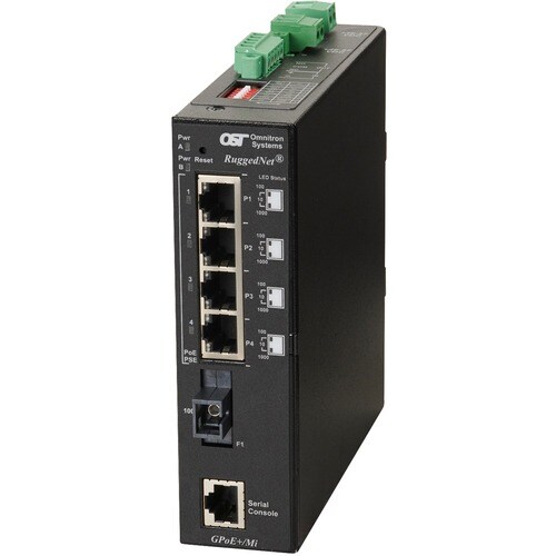Omnitron Systems RuggedNet Managed Industrial Gigabit PoE+, SM SC SF, RJ-45, Ethernet Fiber Switch - 4 x 10/100/1000BASE-T