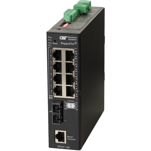 Omnitron Systems RuggedNet Managed Industrial Gigabit PoE+, SM SC, RJ-45, Ethernet Fiber Switch - 8 x 10/100/1000BASE-T, 1