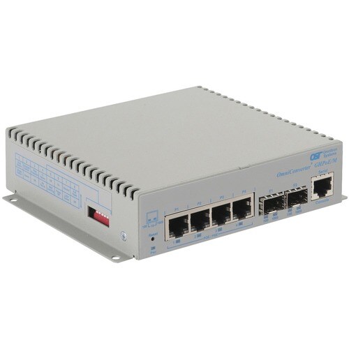 Omnitron Systems OmniConverter Managed Gigabit High Power 60W PoE, 2xSFP, RJ-45, Ethernet Fiber Switch - 4 x 10/100/1000BA