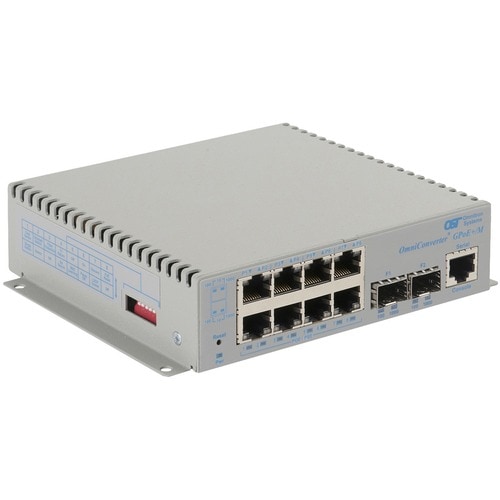 Omnitron Systems OmniConverter Managed Gigabit PoE+, 2xSFP, RJ-45, Ethernet Fiber Switch - 8 x 10/100/1000BASE-T, 2 x 1000