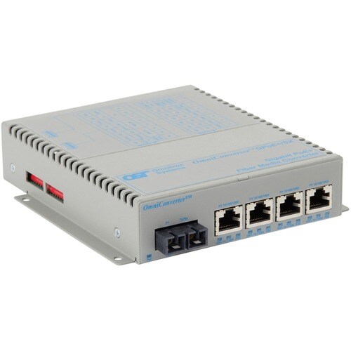 Omnitron Systems OmniConverter Unmanaged Gigabit PoE+, MM SC, RJ-45, Ethernet Fiber Switch - 4 x 10/100/1000BASE-T, 1 x 10
