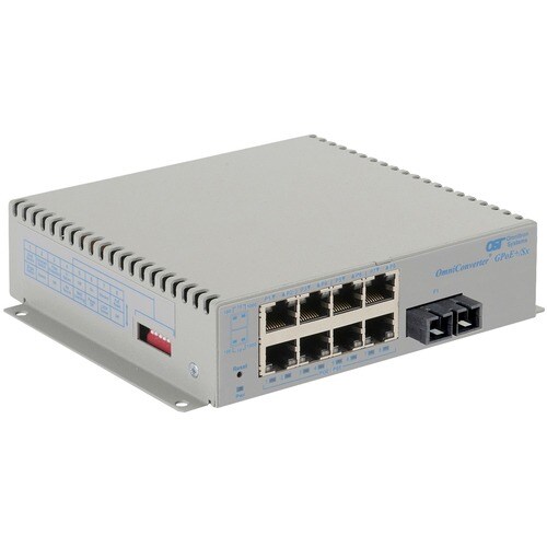 Omnitron Systems OmniConverter Unmanaged Gigabit PoE+, SM SC, RJ-45, Ethernet Fiber Switch - 8 x 10/100/1000BASE-T, 1 x 10