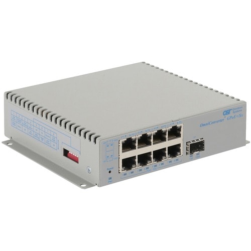 Omnitron Systems OmniConverter Unmanaged Gigabit PoE+, SFP, RJ-45, Ethernet Fiber Switch - 8 x 10/100/1000BASE-T, 1 x 1000