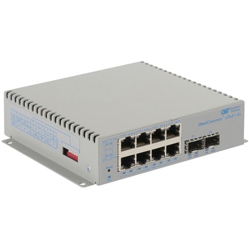 Omnitron Systems OmniConverter Unmanaged Gigabit PoE+, 2xSFP, RJ-45, Ethernet Fiber Switch - 8 x 10/100/1000BASE-T, 2 x 10