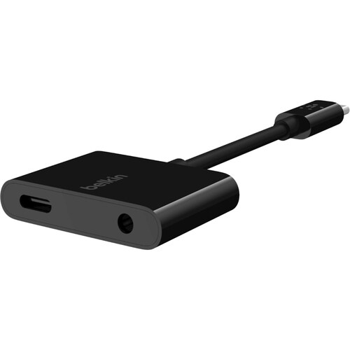 Belkin RockStar 3.5mm Audio + USB-C Charge Adapter - Mini-phone/USB Audio Cable for Audio Device, Smartphone, Charger - Fi