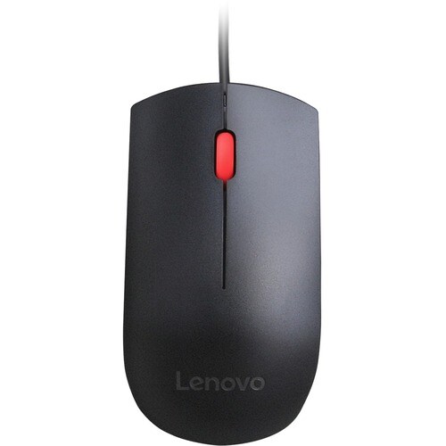 Lenovo Essential Mouse - USB - Optical - 3 Button(s) - Black - 1 Each - Cable - 1600 dpi - Scroll Wheel - Symmetrical