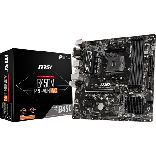 MSI B450M PRO-VDH MAX Desktop Motherboard - AMD B450 Chipset - Socket AM4 - Micro ATX - 64 GB DDR4 SDRAM Maximum RAM - DIM