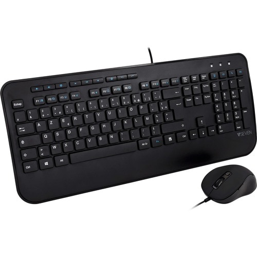 V7 CKU300FR Keyboard & Mouse - AZERTY - French - USB Cable Keyboard - Keyboard/Keypad Color: Black - USB Cable Mouse - Opt