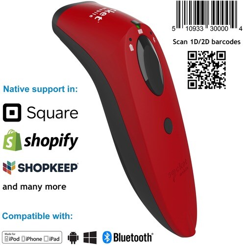 Socket Mobile SocketScan S740 Handheld Barcode Scanner - Wireless Connectivity - Red - 1D, 2D - Imager - Bluetooth